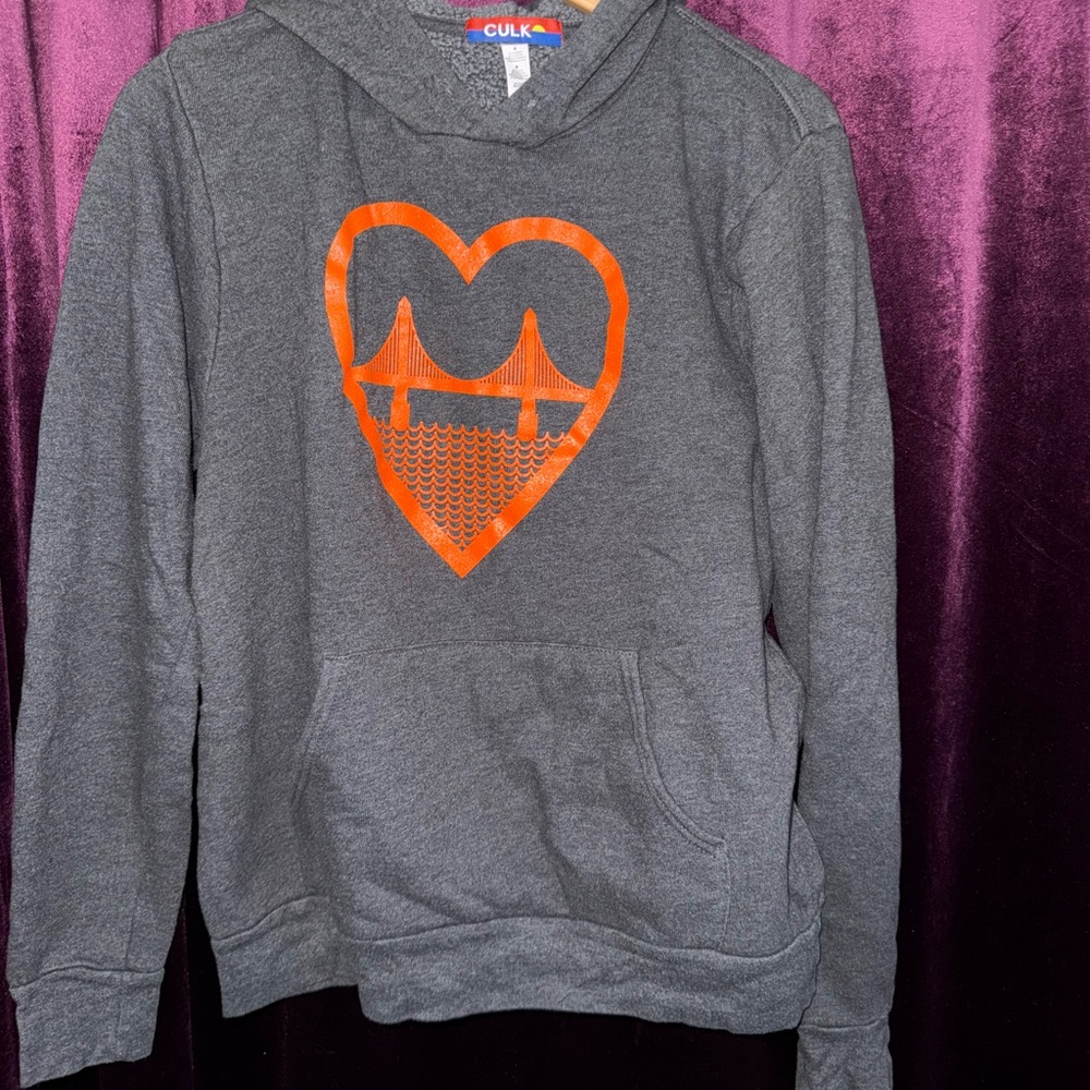 Gray Hoodie with Orange Heart Design San Francisco Love